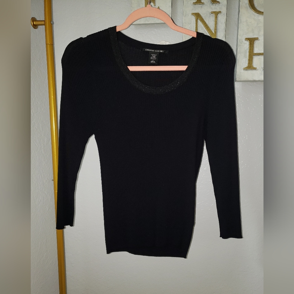 Black Knit Dressy Cardigan blouse size large Pierre